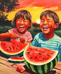Brother And Sister Eating Watermelon Diamond Painting