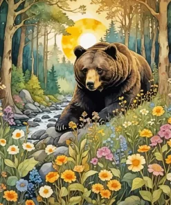 Brown Bear In Forest Diamond Painting