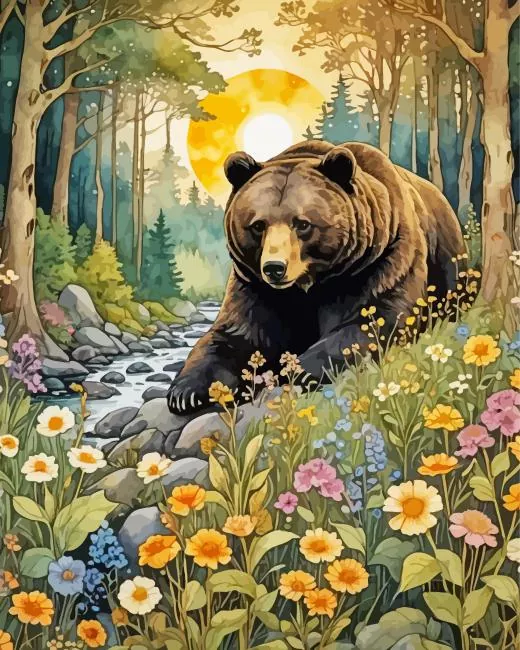 Brown Bear In Forest Diamond Painst Brown Bear In Forest Diamond Painting