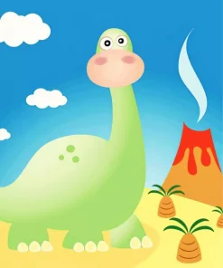 Cartoon Green Brontosaurus Diamond Painting