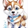 Cartoon Brown Baby Husky Diamond Painting