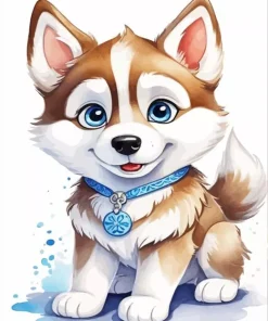 Cartoon Brown Baby Husky Diamond Painting