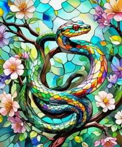 Colorful Snake On Branch Diamond Painting
