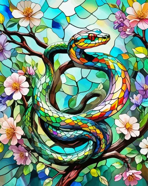 Colorful Snake on branch Diamond Dotz Colorful Snake On Branch Diamond Painting