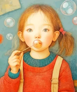 Girl Blowing Bubbles Art Diamond Painting