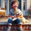 Happy Boy And His Dog Diamond Painting