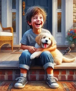Happy Boy And His Dog Diamond Painting