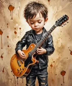 Little Boy Holding Guitar Diamond Painting