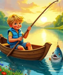 Little Boy Fishing Diamond Painting