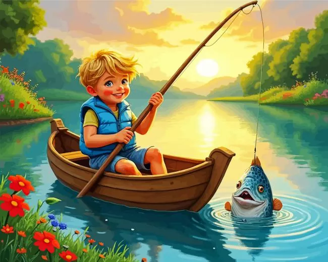 Little boy fishing Diamond Dotz Little Boy Fishing Diamond Painting