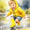 Little Boy Jumping In Puddle Diamond Painting