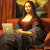 Mona Lisa And Laptop Diamond Painting