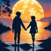 Moonlight Boy And Girl Silhouette Diamond Painting