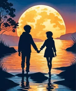 Moonlight Boy And Girl Silhouette Diamond Painting