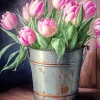 Pink Tulips Bucket Diamond Painting