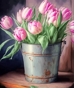 Pink Tulips Bucket Diamond Painting