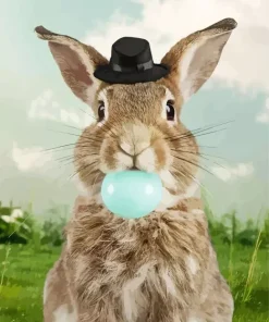 Rabbit Bowling Blue Bubble Gum Diamond Painting