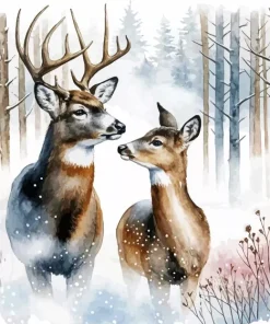 Winter Buck And Doe Diamond Painting