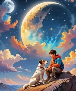 Young Boy And His Dog Diamond Painting