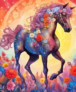 Aesthetic Flower Horse Art Diamond Painting