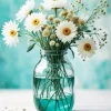 White Flower In Glass Vase Art Diamond Painting