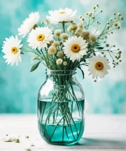 White Flower In Glass Vase Art Diamond Painting
