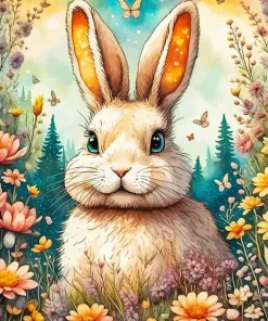 Aesthetic Flowers And Bunny Diamond Painting