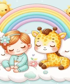 Baby And Giraffe Nursery Diamond Painting