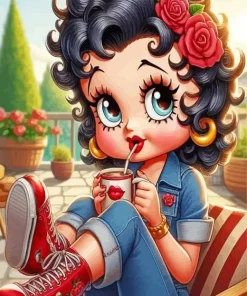 Betty Boop Drinking Coffee Diamond Painting