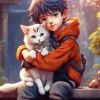 Boy Hugging Cats Diamond Painting