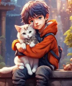 Boy Hugging Cats Diamond Painting