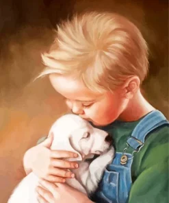 Boy Hugging Dog Diamond Painting