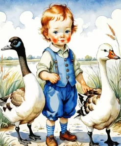 Boy With Geese Diamond Painting