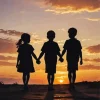 Boys And Girl Silhouette Sunset Diamond Painting