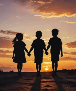 Boys And Girl Silhouette Sunset Diamond Painting