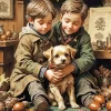 Boys Hugging Dog Diamond Painting