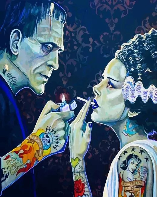 bride of frankenstein smoking Diamond With Numbers Bride Of Frankenstein Smoking Diamond Painting