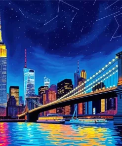 Brooklyn Skyline At Night Diamond Painting