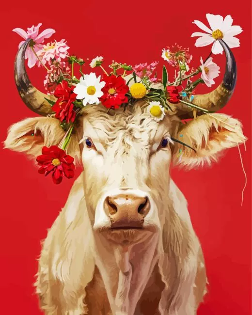 bull with flower crown Diamond Paintings Bull With Flower Crown Diamond Painting