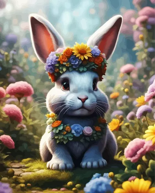 bunny with flower crown Diamond Paintings Bunny With Flower Crown Diamond Painting