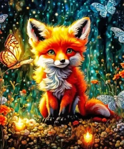 Butterflies And Fox Diamond Painting