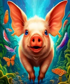 Butterflies And Pig Diamond Painting
