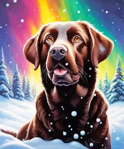 Chocolate Lab And Northern Lights Diamond Painting