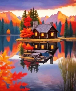 Cool Fall Cabin Art Diamond Painting