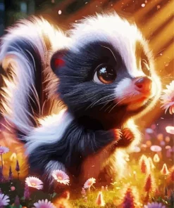 Cool Flower Cartoon Skunk Art Diamond Painting