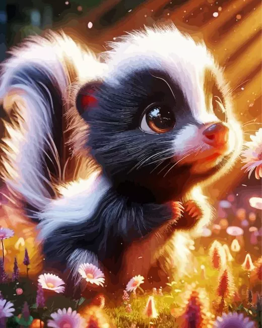 cool flower cartoon skunk art Diamond With Numbers Cool Flower Cartoon Skunk Art Diamond Painting