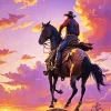 Cowboy Riding Into Sunset Diamond Painting