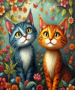 Cute Flowers And Cats Diamond Painting