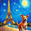Eiffel Tower Starry Night And Happy Dog Diamond Painting