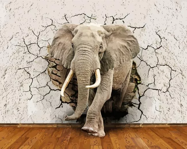elephant breaking through wall Diamond By Numbers Elephant Breaking Through Wall Diamond Painting